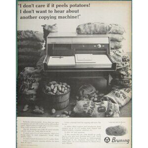 Print Ad Bruning 2100 Copier Peels Potatoes Joke Retro Office Supplies 1966